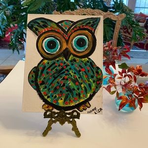 Whimsical Owl Original Nana Lisa Acrylic 8x10in Canvas Painting